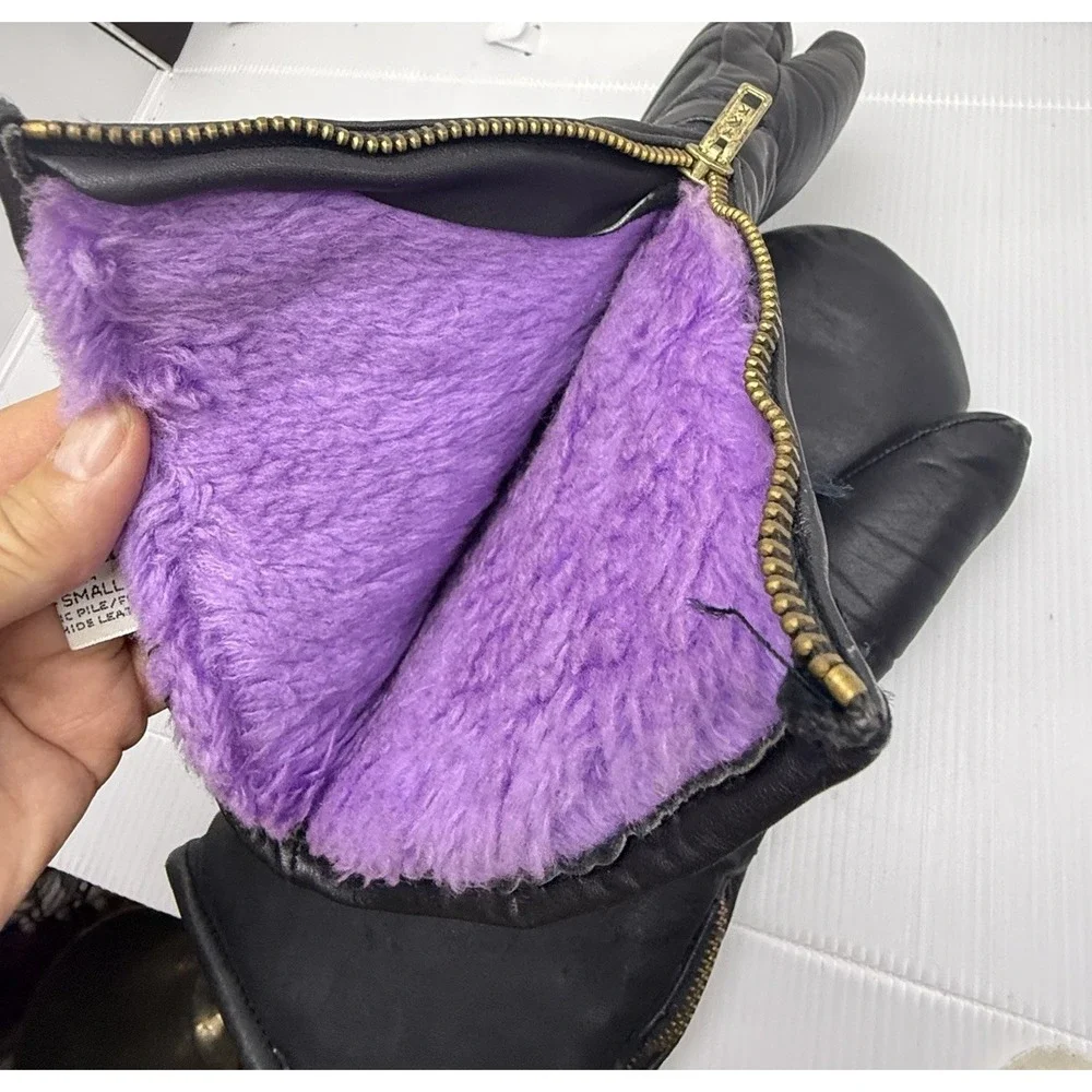 Arctic Cat Vintage 70s Cowhide Leather Snowmobile Mittens Mens S Purple Ski